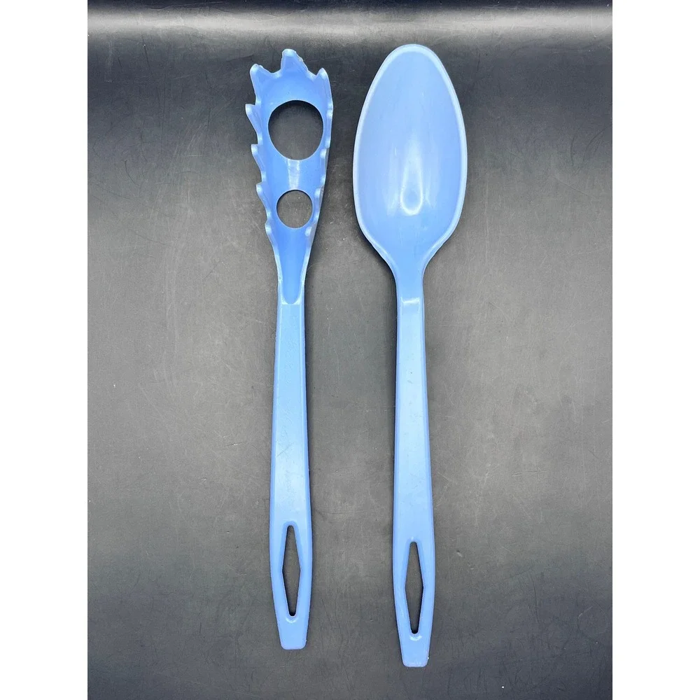 Vtg Tailor Made Blue Plastic Nylon Pasta Server Serving‎ Spoon Set USA Made